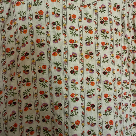 Vintage 1970s Calico Floral Dress Crochet Maxi High Waist Peasant Cottage Gown - Picture 7 of 7